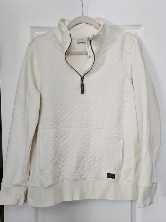 L.L.Bean Quilted Quarter Zip Pullover Cream Ivory Women’s Large Cozy Classic - Picture 2 of 10